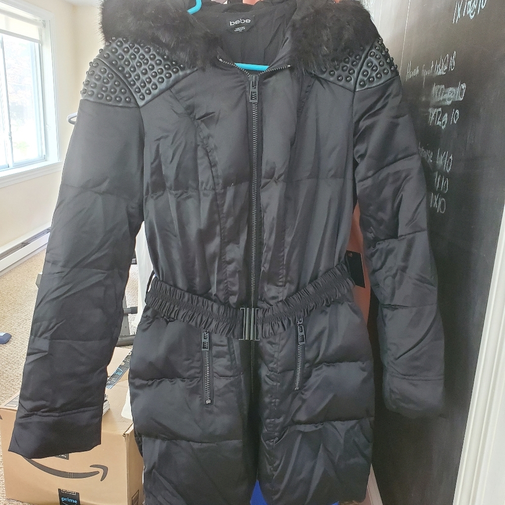 Bebe Black Coat Hoodie Winter Outerwear